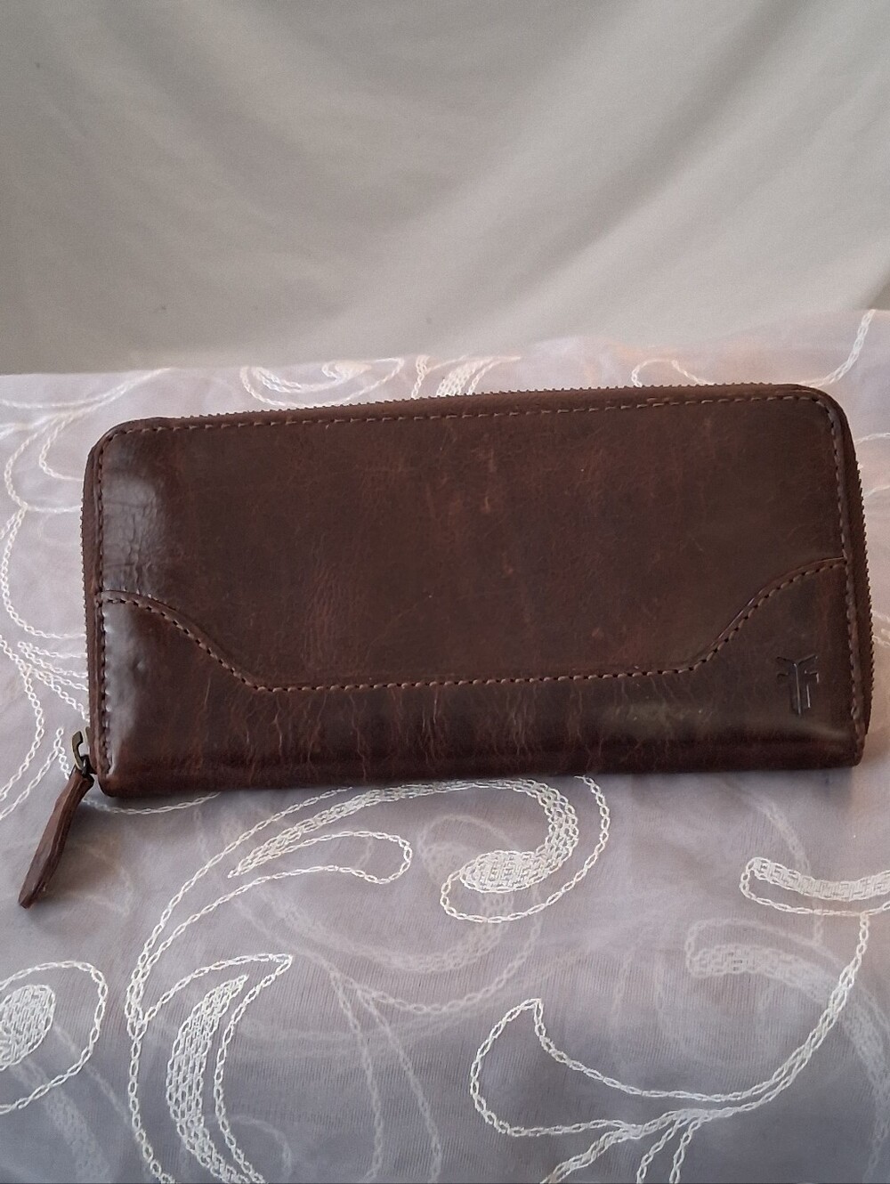 Frye Melissa Leather Zip Around Contential Wallet Dark Brown